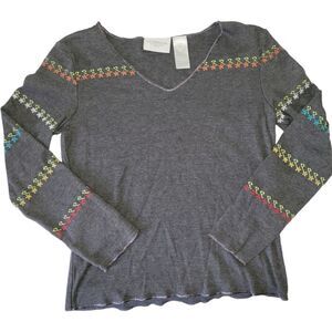 Liz Claiborne Petite Long Sleeve Floral Embroidery Gray